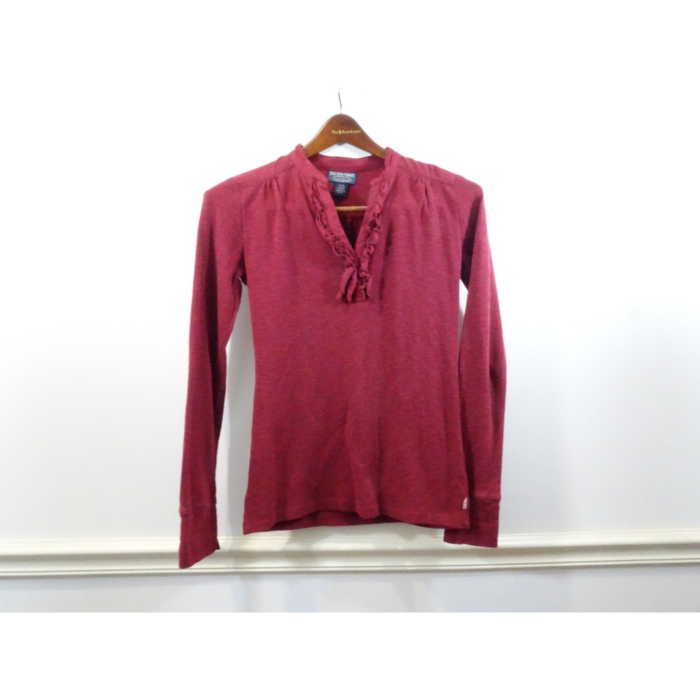 Polo Jeans Co Ralph Lauren Burgundy Waffle Knit Ruffle Henley Top Women Small